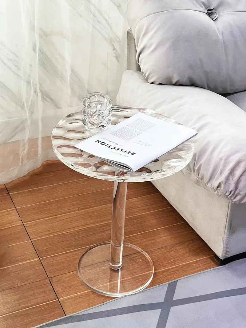 Joylove High-end Water Ripple Small Round Coffee Table Small Apartment Living Room Home Simple Modern Acrylic Side Table