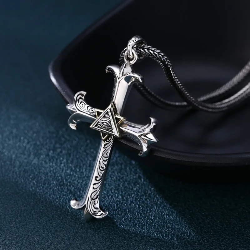 Japanese popular jewelry 925 sterling silver necklace pendant, men's Eye of God, single trend cross silver pendant