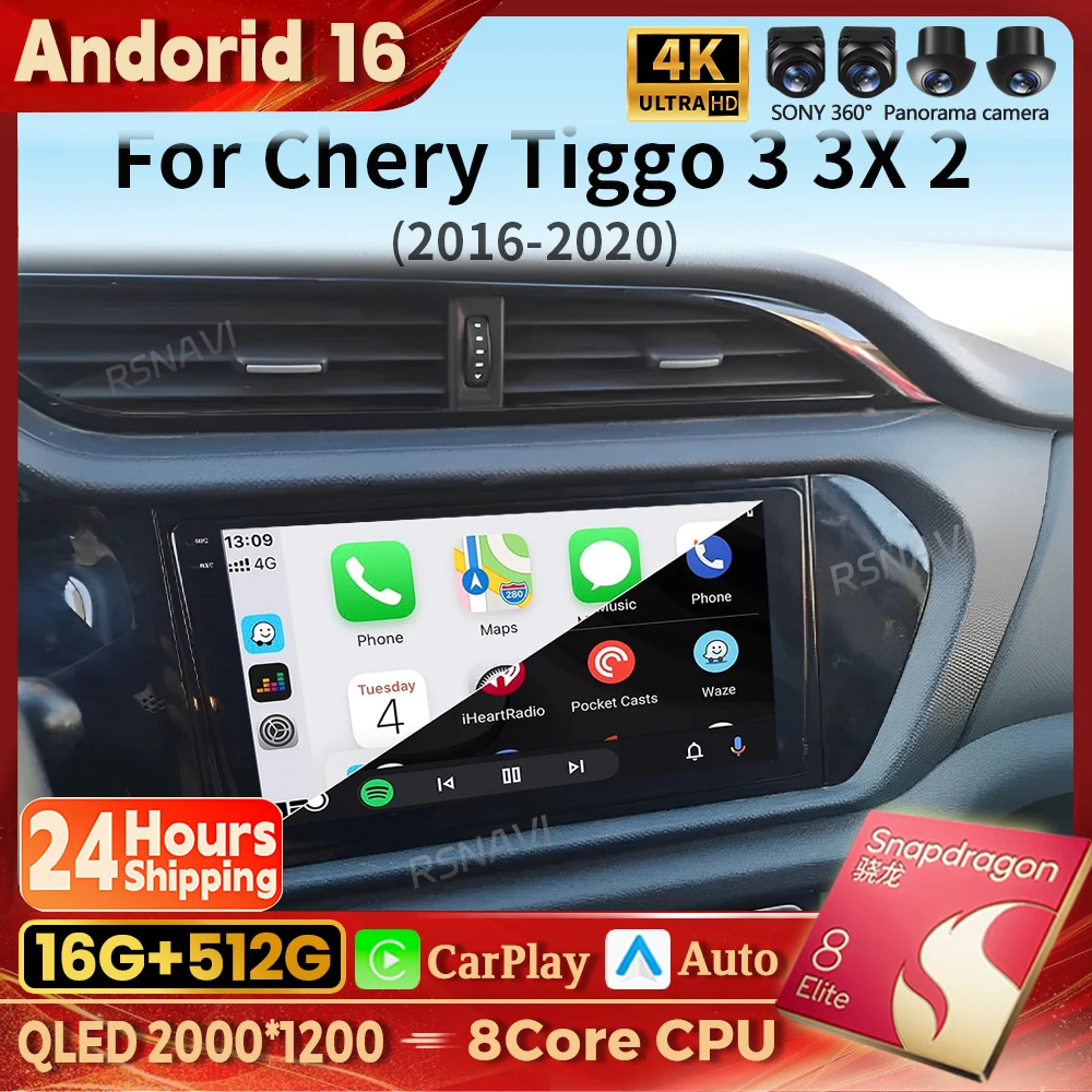 Android 16 Autoradio für Chery Tiggo 3 2016 2017 2018 Carplay Auto BT GPS 360 Kamera DVD Video Multimedia Player Stereo Wireless