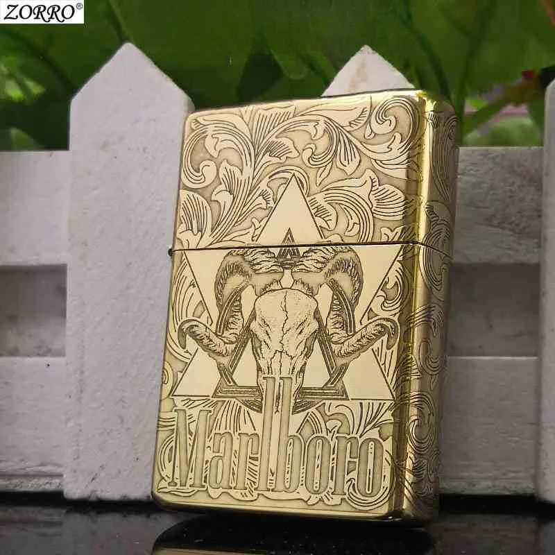 ZORRO Tang Grass Kerosiene Lighter Brass Carving Retro Creative Authentic Men's Gift Wholesale