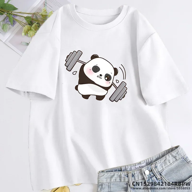 

Panda T-shirts The Struggle Is Real Weightlifting Fitness Gym Cute T Shirt Women Funny Cotton T Shirts Oversize Womens Clothing