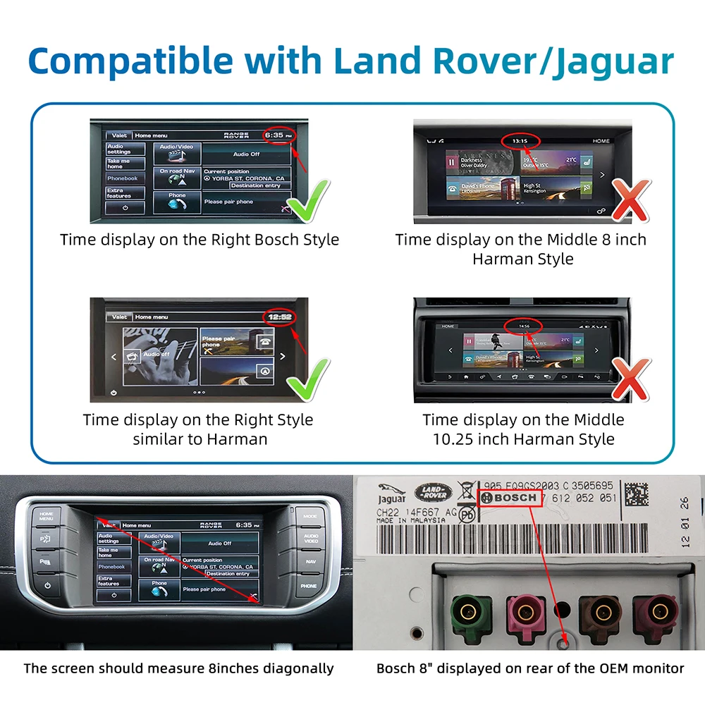 أندرويد السيارات اللاسلكية Carplay لاند روفر/جاكوار/رينج روفر/إيفوك/ديسكفري 2012-2016 Carplay الوسائط المتعددة USB الملاحة DSP