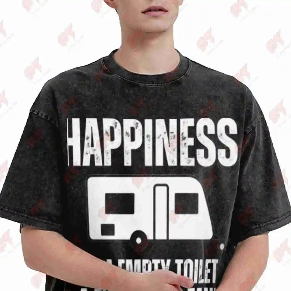 Happiness Is Beer Empty Toilet Vintage Washed Tee Pure Cotton T-Shirt