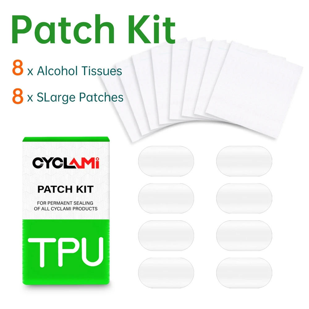 CYCLAMI Bike Inner Tube Tire Patch Patching Tools Repair Kit 8 Pieces Road MTB Folding Bicycle TPU Material Powerful Glue-free