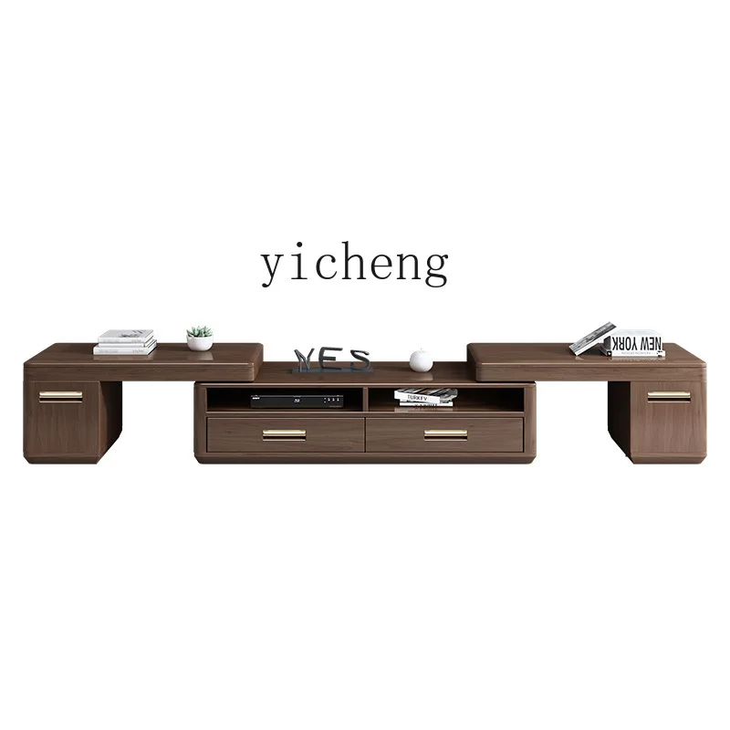 

Walnut Solid Wood TV Cabinet Modern Simple Coffee Table Combination Floor Cabinet