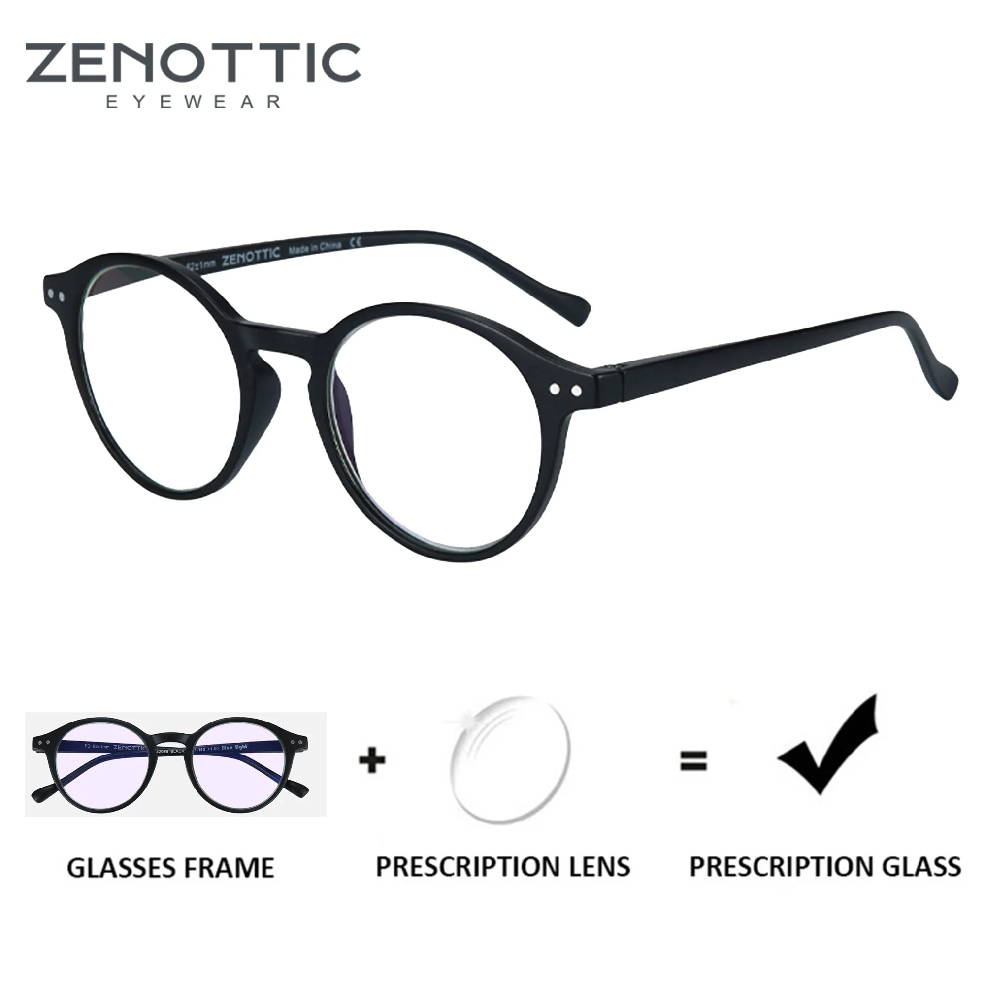 

ZENOTTIC Retro Round Prescription Glasses Anti Blue Light/Photochromic/ Myopia/Hyperopia/Progressive Eyeglasses for Unisex