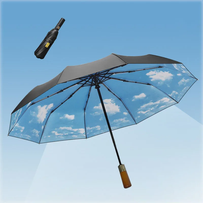 Windproof Double Layer Sun Umbrella Large 3Folding Fully Automatic Rain Women 10K Strong Luxury Business Umbrellas Male Parasol