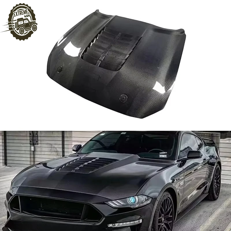 

GT500 Style Carbon Fiber Front Engine Hood for Ford Mustang Coupe Air Bonnet with Front Engine Valve Cover