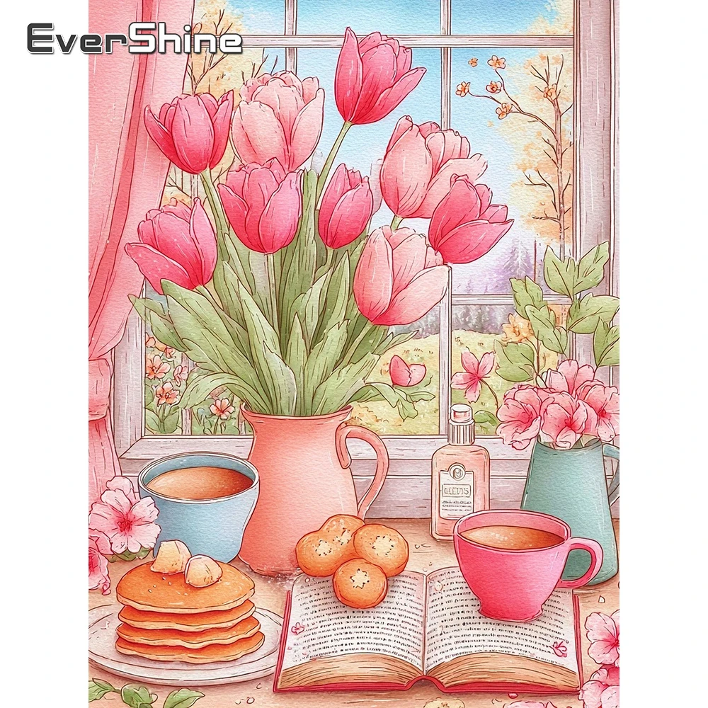 Evershine Diamant-Mosaik Tulpe Vollbohr-Stickerei Cartoon-Blumen Strass-Gemälde Fenster-Bastelset Handgemachtes Hobby