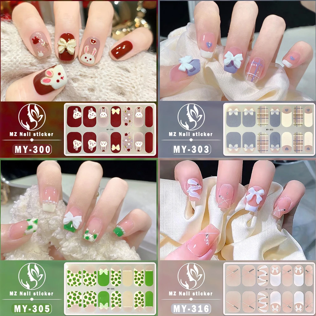 

Bake Free Gel Nail Sticker 3D Bowknot Gradient Color Full Cover Ribbon Design DIY Manicure Decoration Gel Nail Strips Stickers