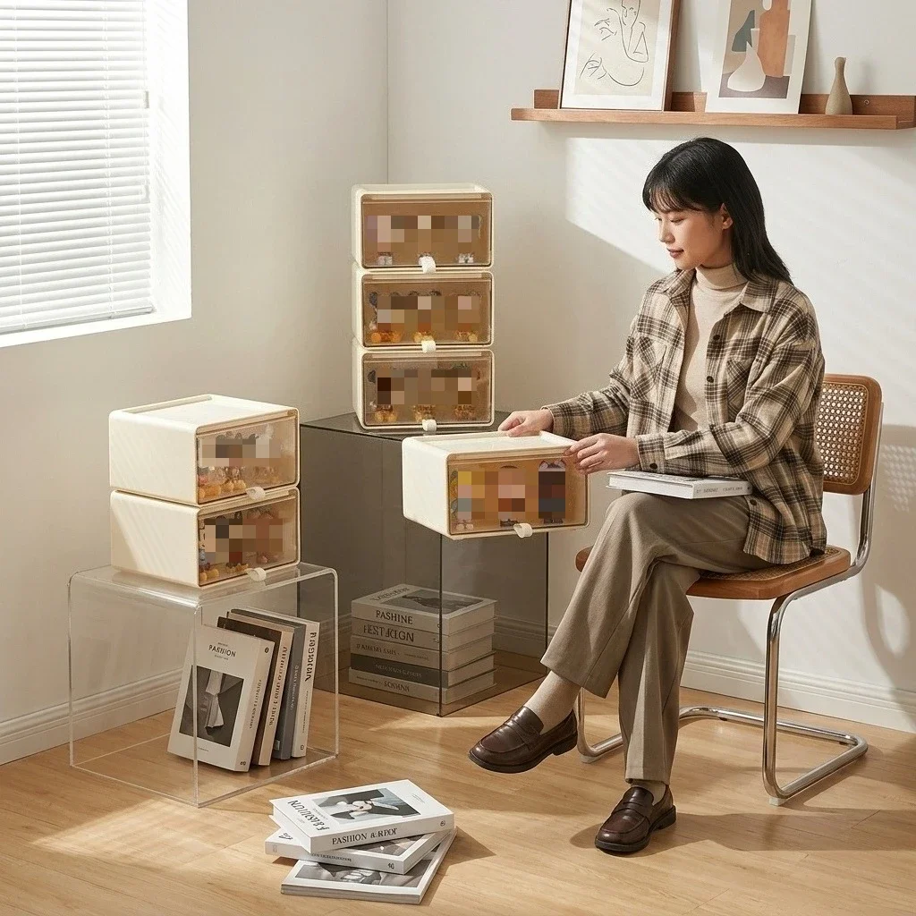 Dustproof Desktop Drawer Storage Cabinet Building Block Toy Figure Display Box Jewelry Lipstick Skincare Organizer