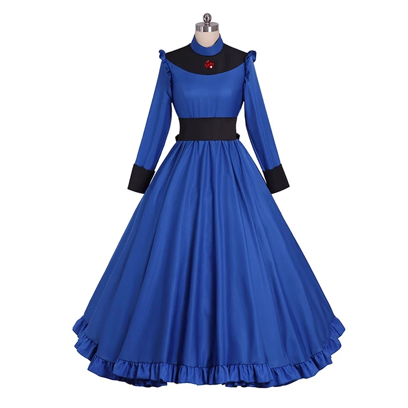 Anime Tang Cosplay Costume Granny Tang Dress Vintage Blue Dress with Bow For Women Halloween Costume Dress