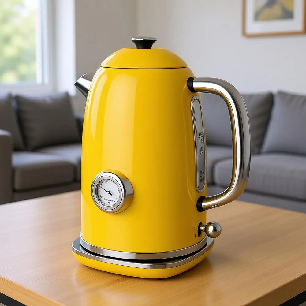 

1.8L Retro Electric Tea Kettle with Thermometer, 1500W Stainless Steel Hot Water Kettle with LED Indicator, Fast Boiling, Cordle