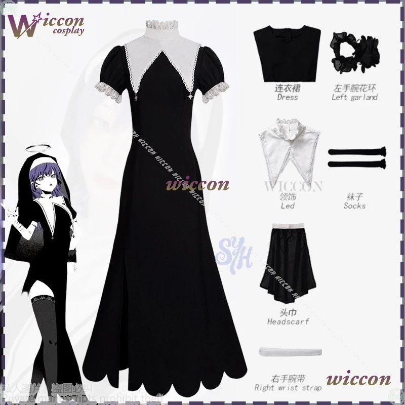 

Game Project Sekai Cosplay Asahina Mafuyu Nun Cos Costume Halloween Black Vintage Goth Long Lolita 코스프레 Horror Jirai Kei Girls