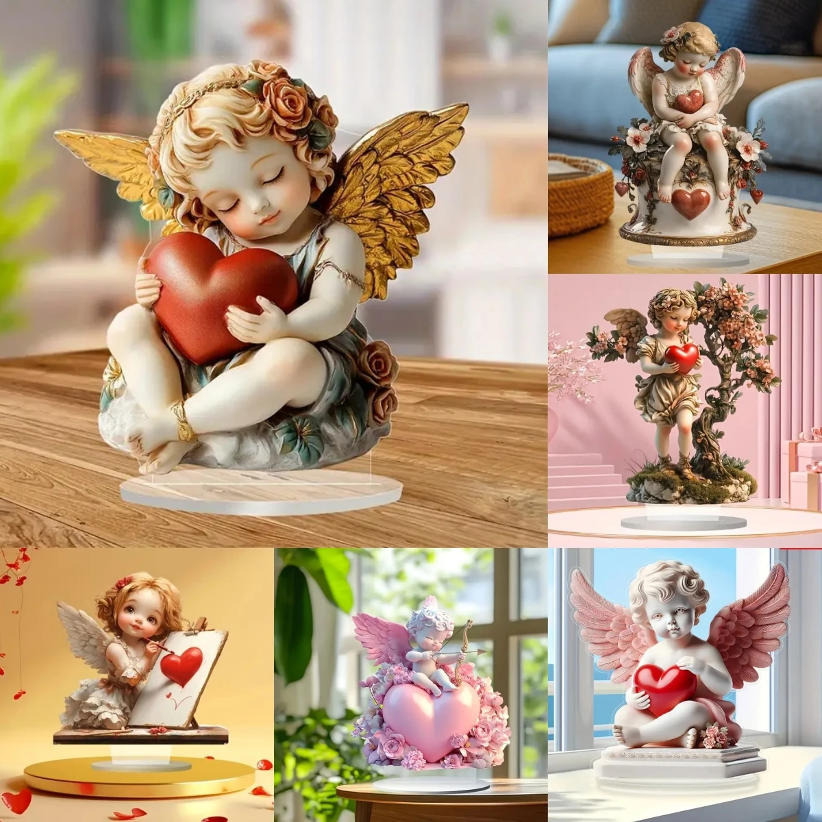 2D Flat Acrylic Sign Love Heart Angel Cupid Table Decoration,Home,studio,Cafe,display Case,Table Ornament Desktop Decor Gift