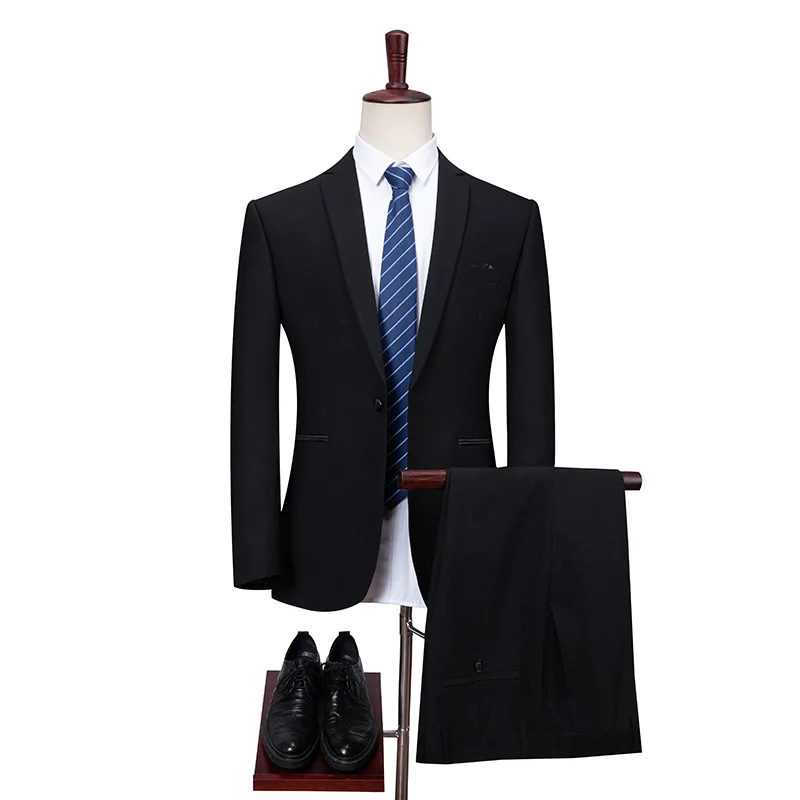 

KIDWHXR Suit Outfit Men Slim Single-breasted Long Sleeve Blazer Male Straight-leg Pant Man British Style Wedding 2-piece Set