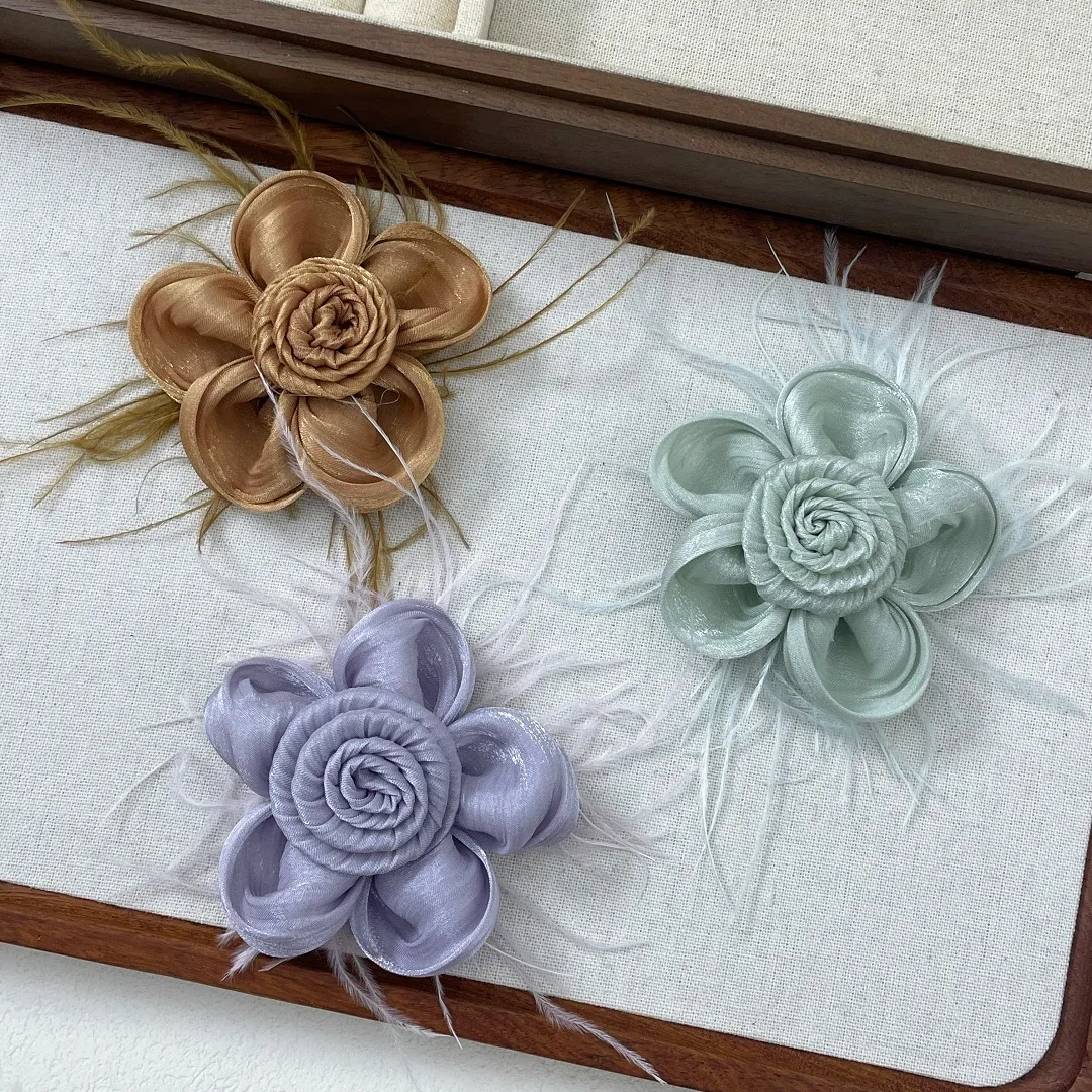 3PCS Feather mesh rose flower diy clothing accessories flower accessories clothing cloth patch