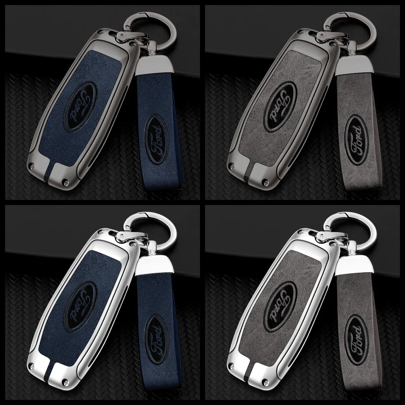 Zinc Alloy Genuine Leather Car Key Bag For Ford F-150 Mondeo Galaxy S-Max Explorer Ranger 2015 2016 2017 2018 Auto Keychain