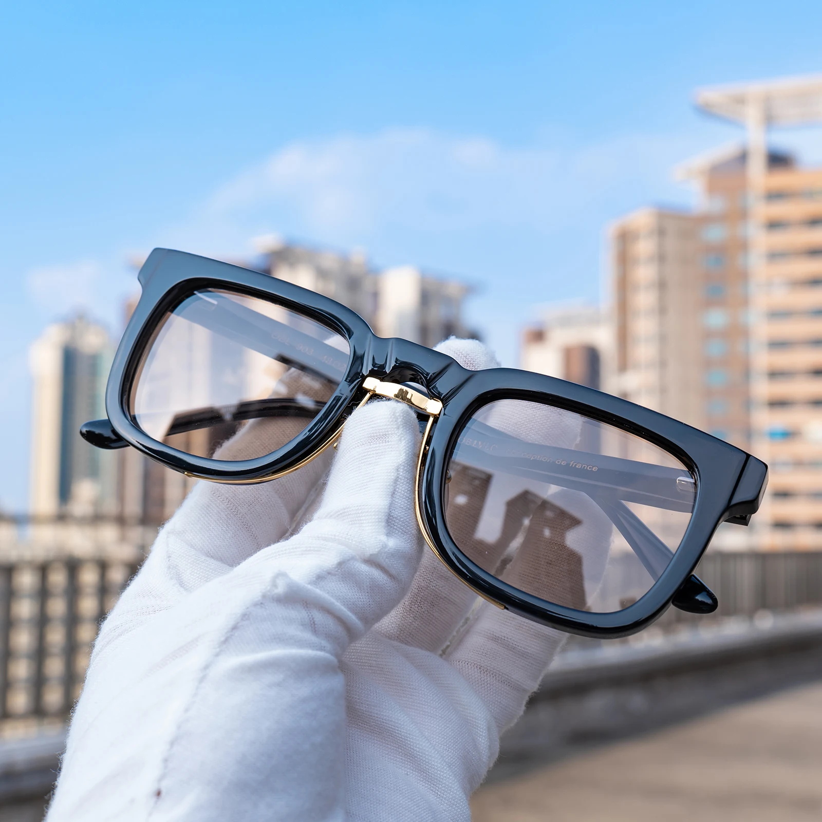 OBLVLO Luxury Black Acetate Fiber Frame Sunglasses 400UV Protection Square Brown Lens Unisex Fashion Sun Glasses