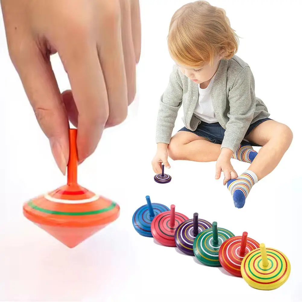 1pcs Colorful Organic Toy Wooden Spin Tops For Kids Balance Coordination Skills Children Boys Girls Party Favors V8x8