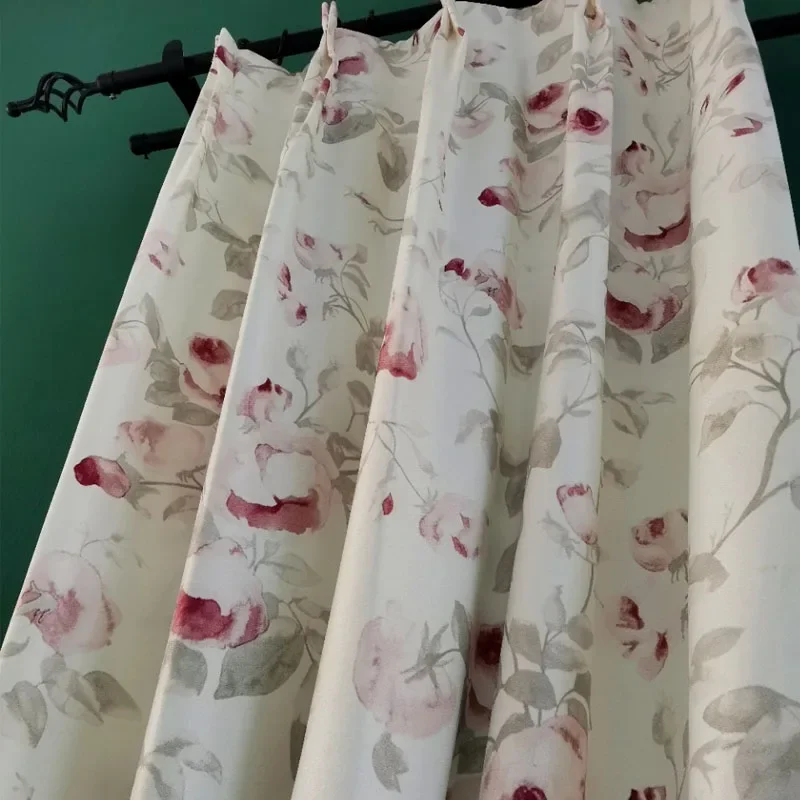 Rustic Faux Cotton and Linen Pink Printed Blackout Curtains for Bedroom Living Room Floating Window Curtains Customised