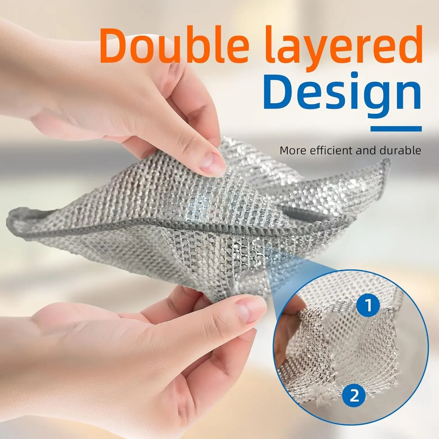 50pcs  Thickened Steel Wire Cleaning Cloth Non-Scratch Double-layer Iron Microfiber Mesh Dishrag Washing Pot Rags Kitchen Towel