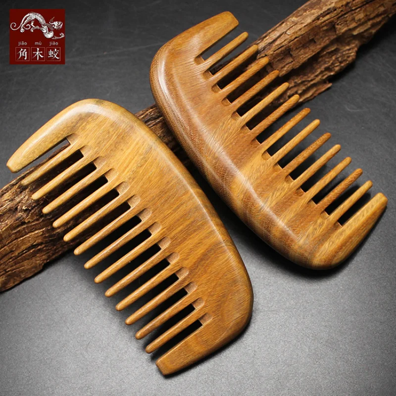 

Расческа из зеленого сандалового дерева с широкими зубьями, из цельного дерева, для массажа и укладки волос