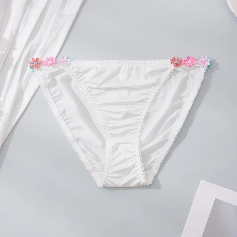 Einfache, niedrig geschnittene Satin-Seiden-Slips, Unterhosen mit Baumwoll-Zwickel, Blumenmuster, atmungsaktive Damenunterwäsche – Detail 6