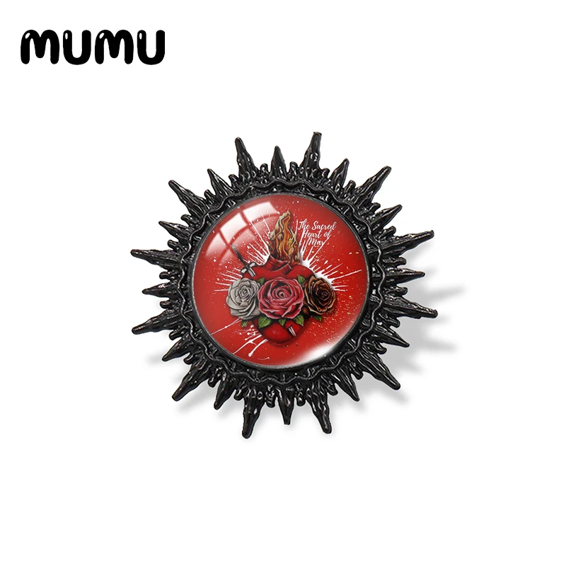 بروش فني على شكل قبة زجاجية مطبوعة ، دبوس أسود ، منتجات يدوية ، هدايا للنساء والرجال ، جديد ، سيدة غوادالوبي ، 2023