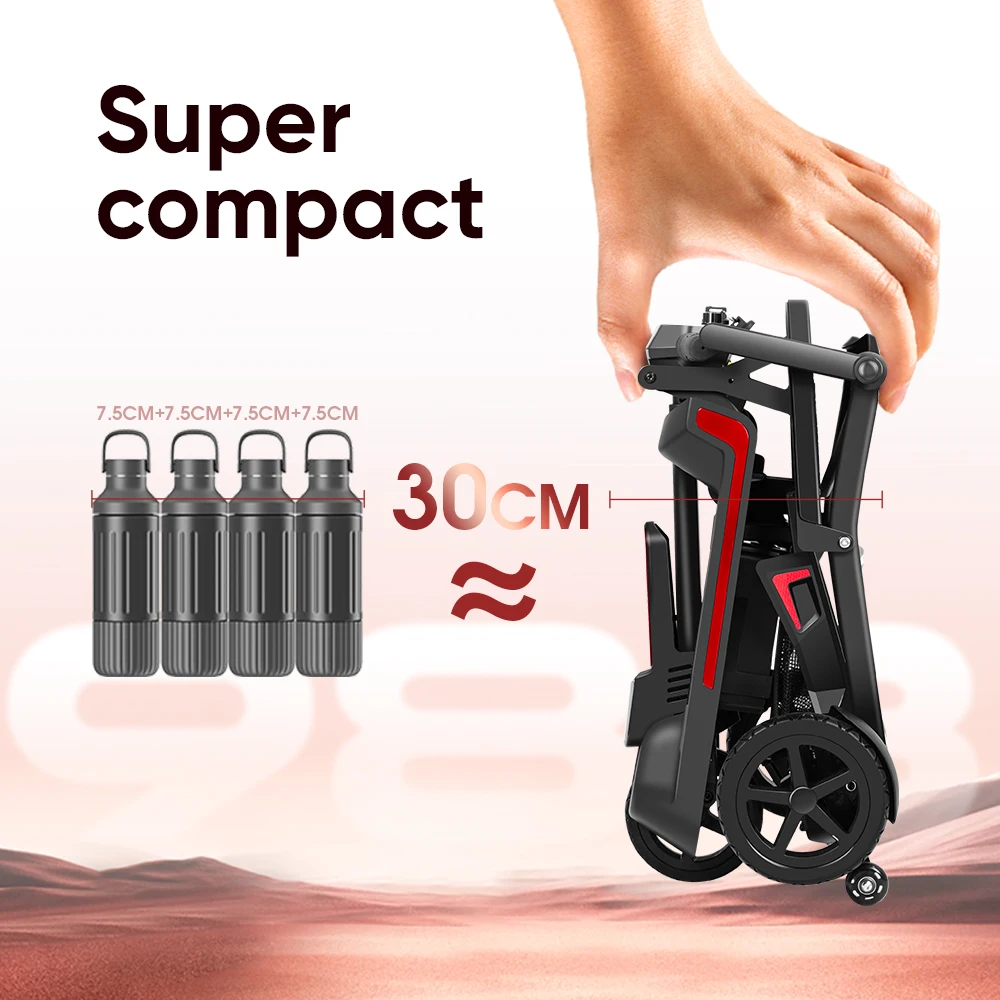 One-Click Fold Mobility Scooter 14kg Ultra Light Aluminum 270W Motor Dual Battery 40KM Range Safe for Handicap Elderly Adults