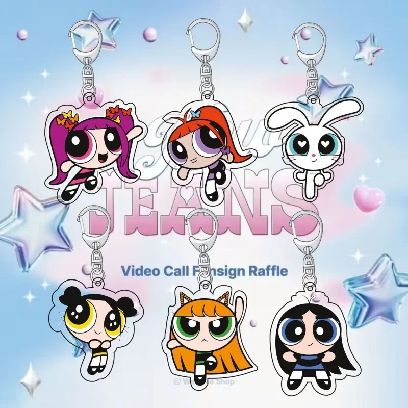 The Powerpuff Girls Bubbles Blossom Buttercup Creative Cartoon Transparent Acrylic Keychain Chain School Bag Decoration Pendant