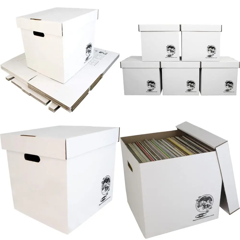 

Set of 5 Sturdy 12 Vinyl Record Storage Boxes with Removable Lid, Holds 90 Records, Ideal for Long-Term Archival Storage