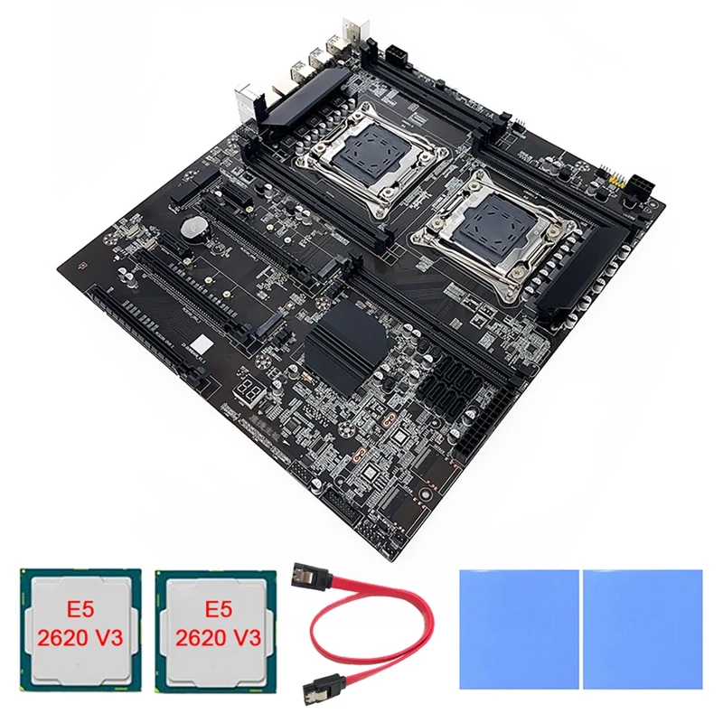 

X99 Dual-Socket Mining Motherboard+2XE5-2620 V3 CPU+2Xthermal Pad+SATA Cable LGA2011-3 Dual CPU DDR4 RAM Slots 8XSATA2.0