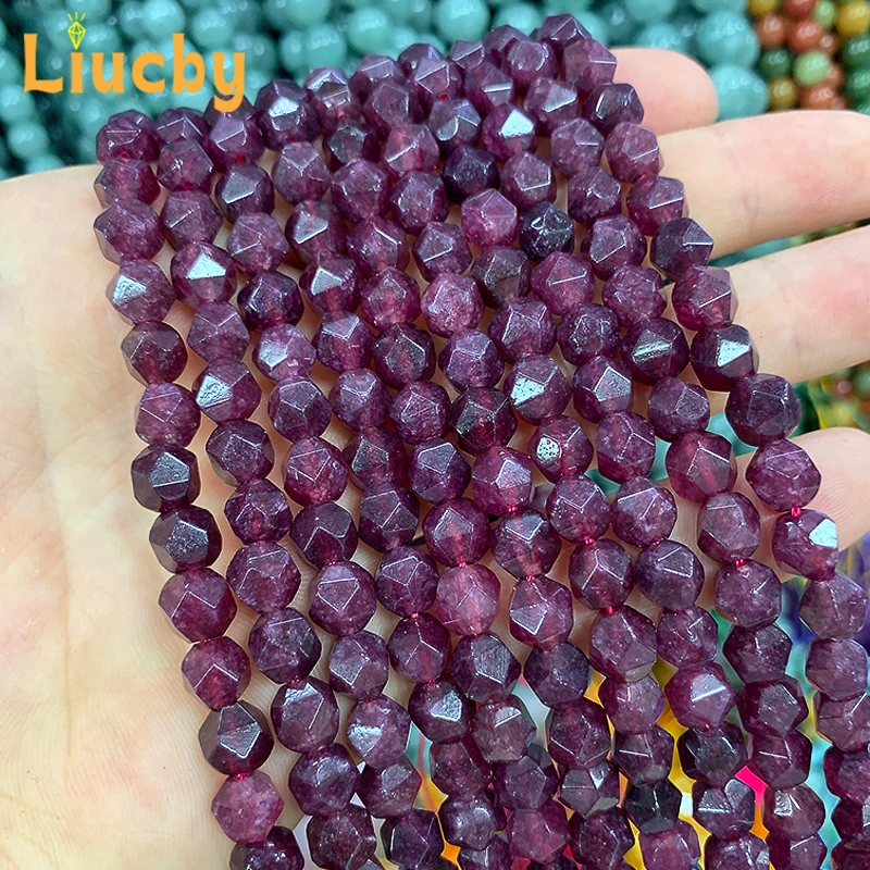 Natürliche facettierte weinrote Chalcedon-Stein-Diamantperlen für Schmuckherstellung, DIY-Zubehör, exquisites Armband, 38,1 cm, Großhandel 8 mm – Detail 6