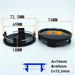 ABS 자동차 휠 센터 캡, 림 허브캡 커버 배지, 65mm 엠블럼 로고 스타일링, 자동차 액세서리, 74mm, 4 개