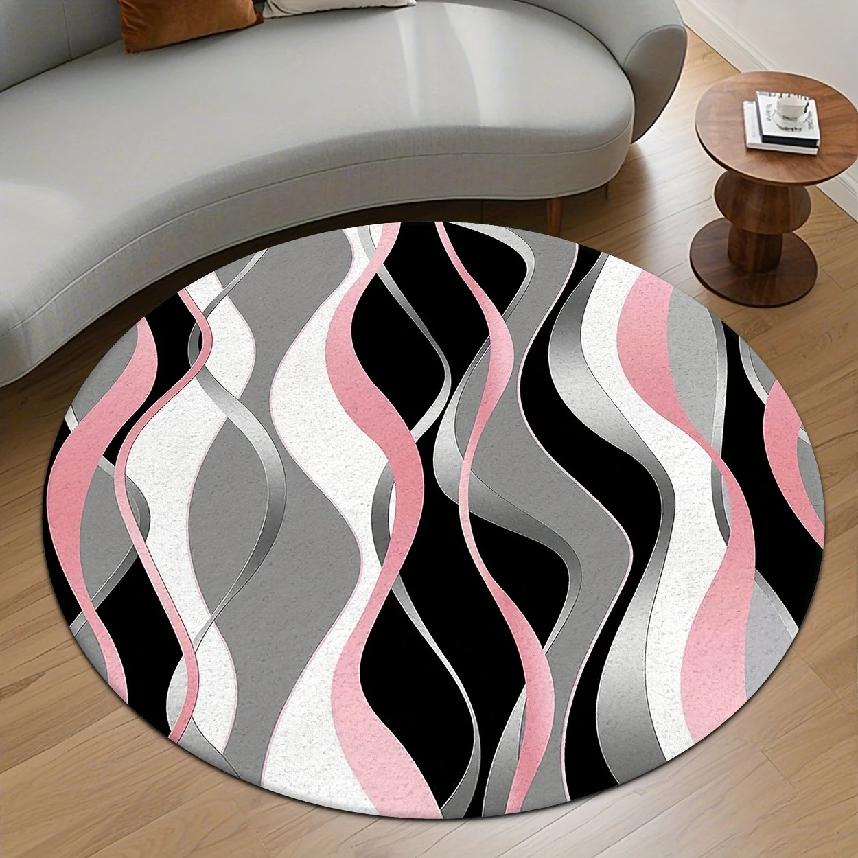 Pop Art Hot Pink Lip Kiss Pattern Circular Area Rug  Trendy Grunge Lips Print Anti Slip Round Doormat Outdoor Balcony Floor Rug