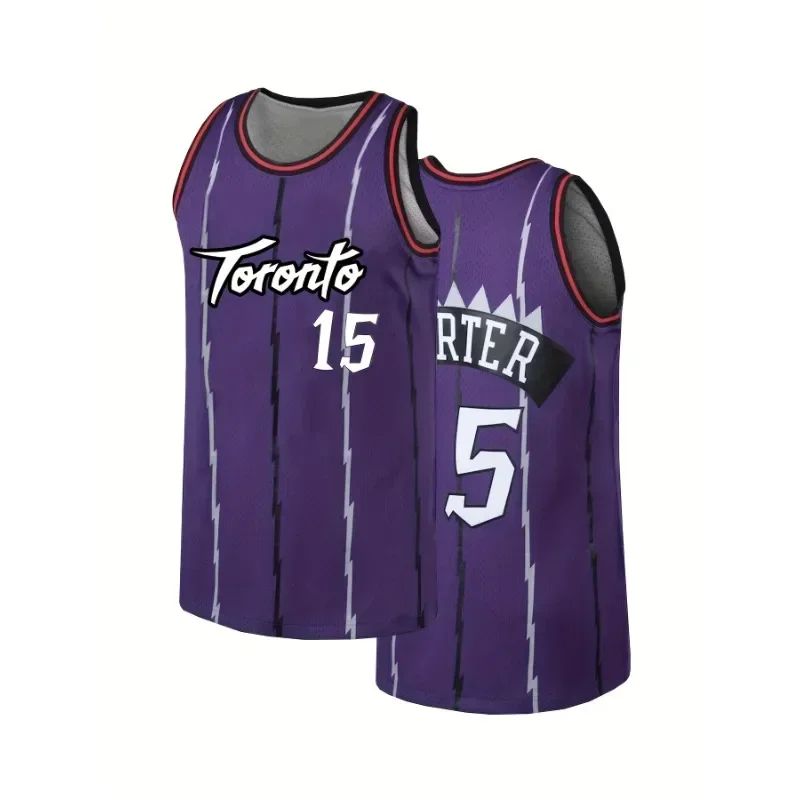 Men's Purple Toronto #15 Embroidered Basketball Jersey Sports Tank Top with Slight Stretch Sleeveless Design Training Sportswear