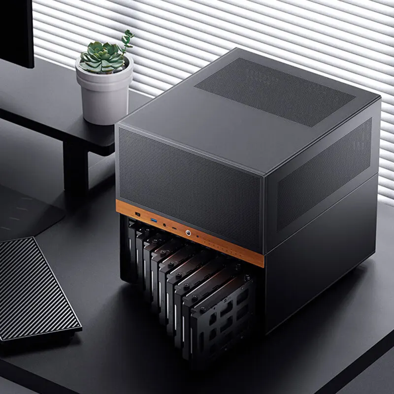 JONSBO N6 NAS Host Box MATX Komputer Desktop 9 Slot Hard Drive Penyimpanan Jaringan Rumah Mendukung Pendingin Air 240 ITX Casing Host