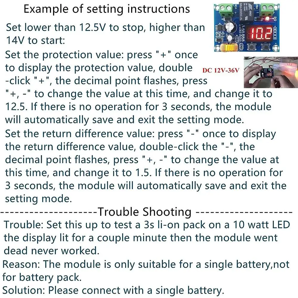 2 pces display digital dc 12v-36v proteção contra sobrecarga azul módulo protetor de baixa tensão saída chumbo ácido bateria de lítio