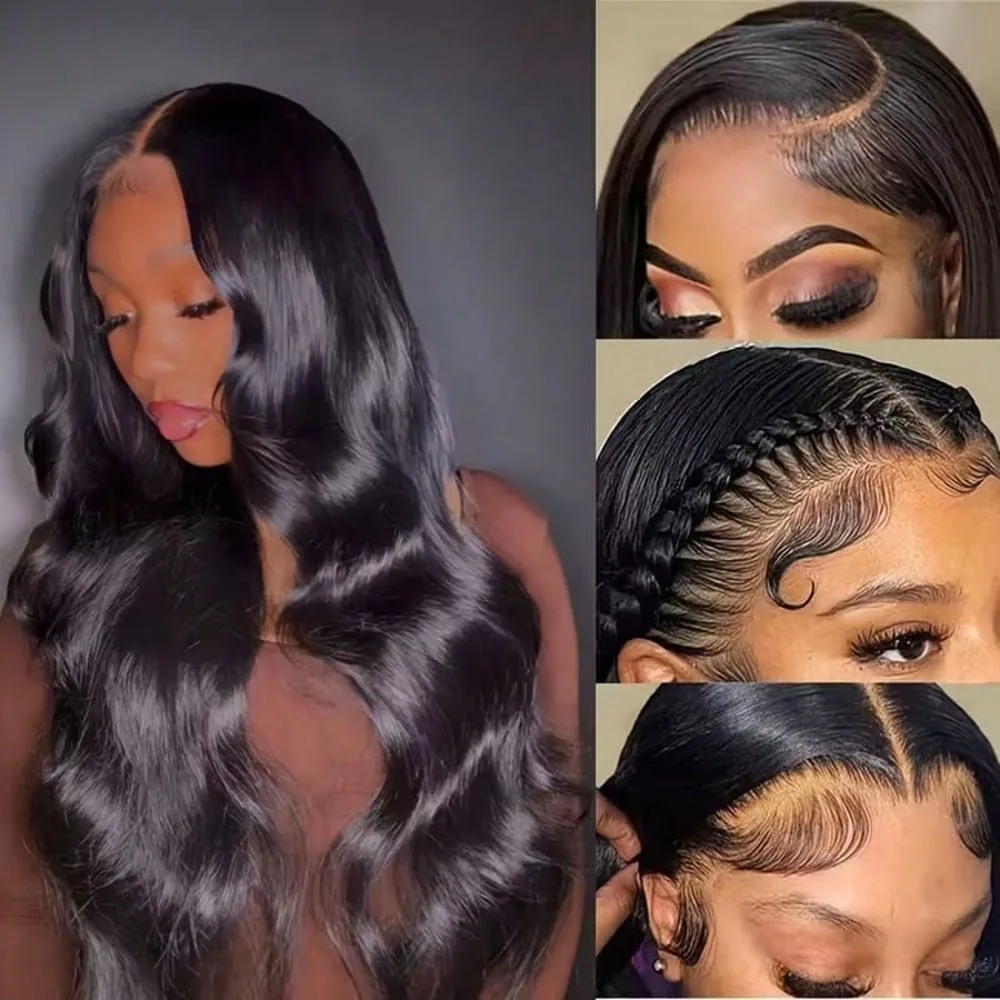13x6 Body Wave Lace Front Wigs Human Hair Pre Plucked Pre Bleached Small Knots With Baby Hair 250 Density Glueless Human Hair Wigs For Women 32 36Inch HD Lace Frontal Wig With Soft