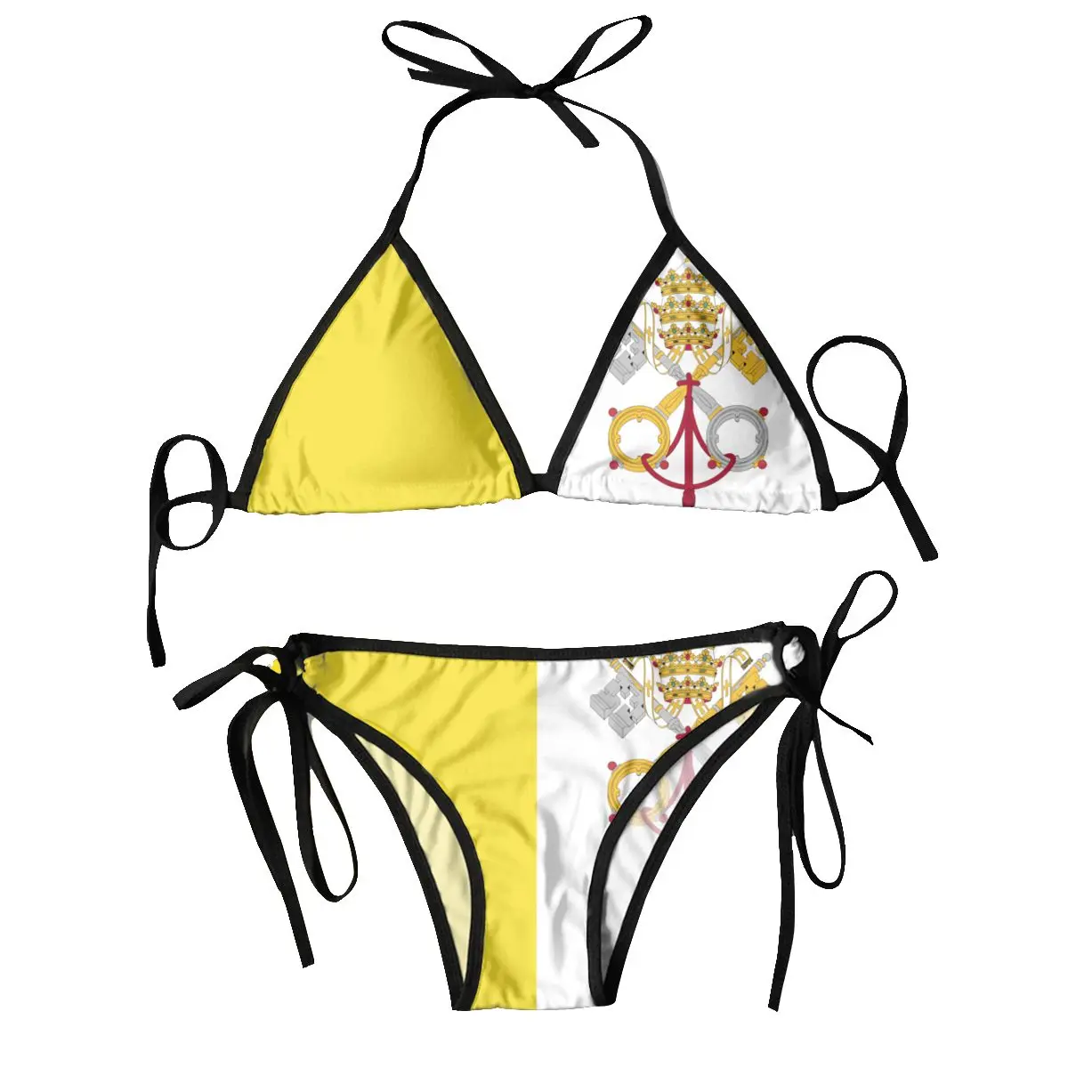 

Women Triangle Swimsuit Lace-up Bikini Set Sexy Halter Swimwear Pushup Vatican Flag