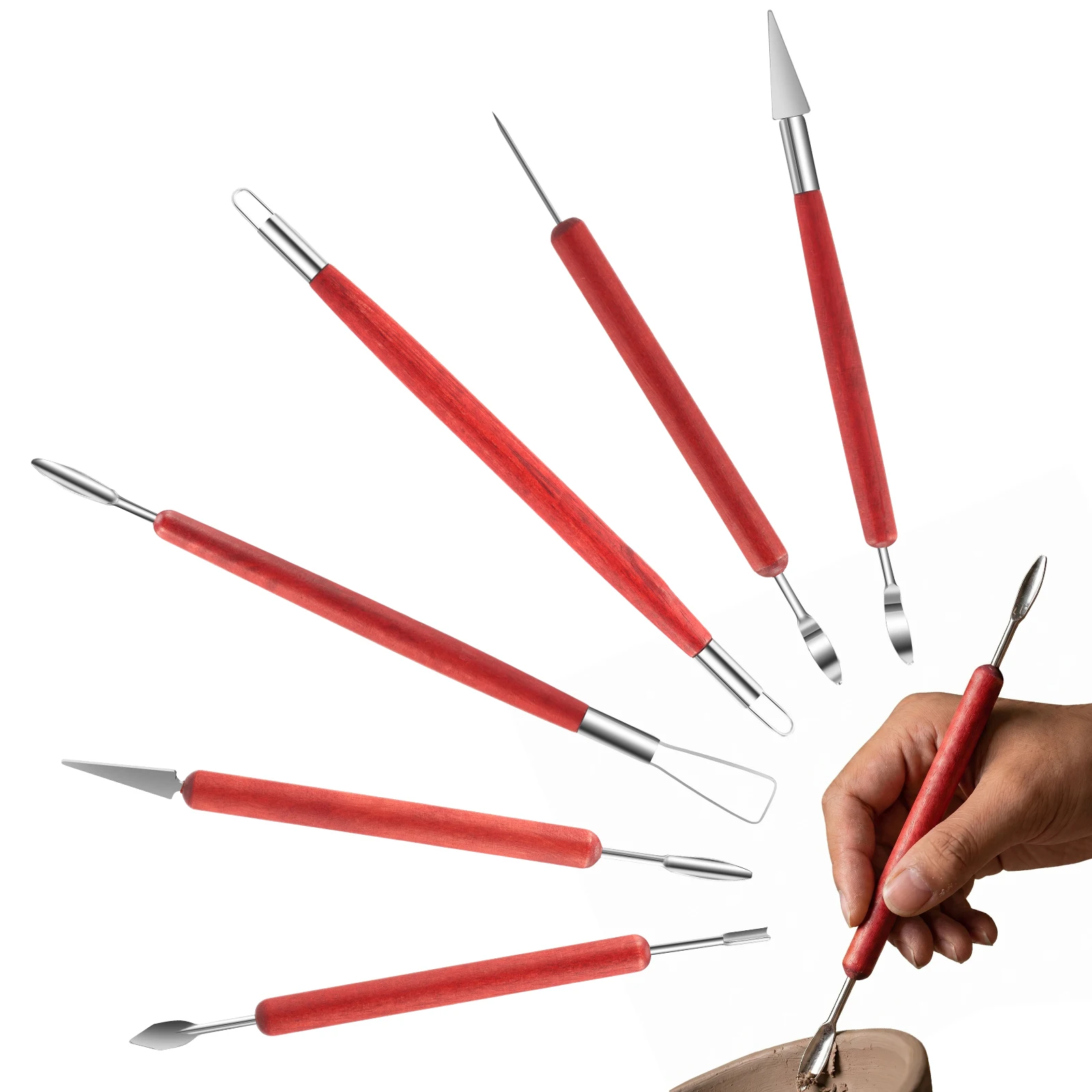 

6PCS Clay Sculpting Tool Pottery Wood Handle Set Double-Sided Carving Sculpt Pottery Clay Sculpting Modeling Tool Accessories