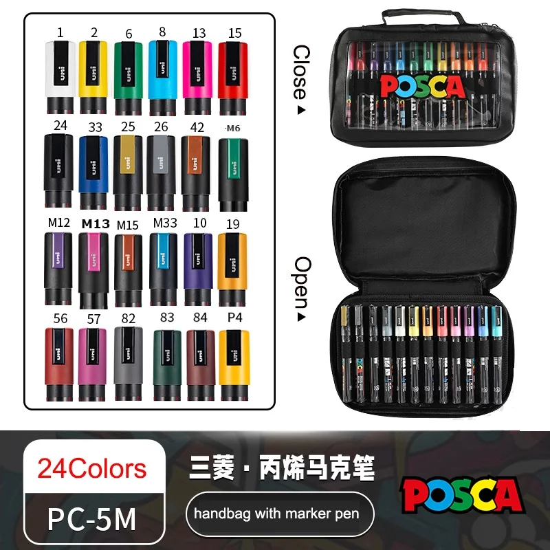 uni POSCA Acrylic Marking Pen,PC-1M/3M/5M POP Poster Graffiti Painting Art Pens Set ,Transparent Handbag For Convenient Carrying