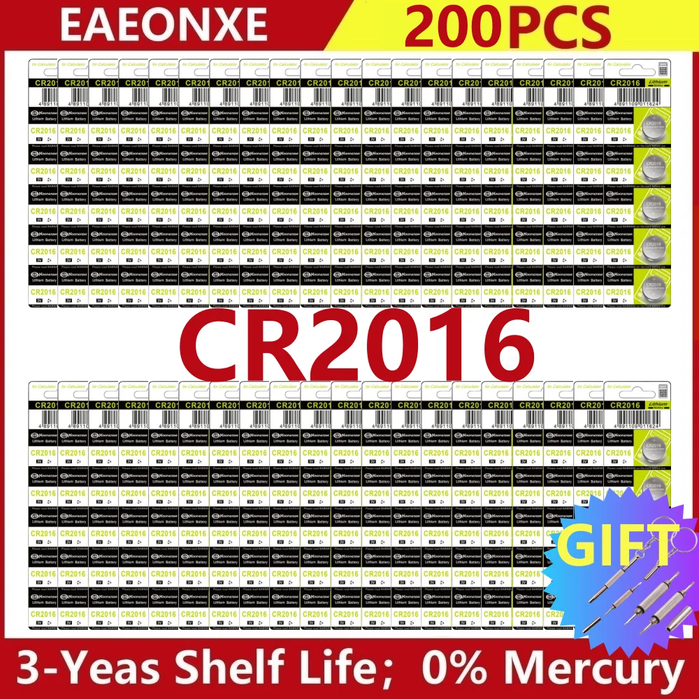 

200pcs CR2016 3V Button Cell Batteries LM2016 BR2016 DL2016 CR 2016 Coin Lithium Battery For Watch Electronic Toy Calculators