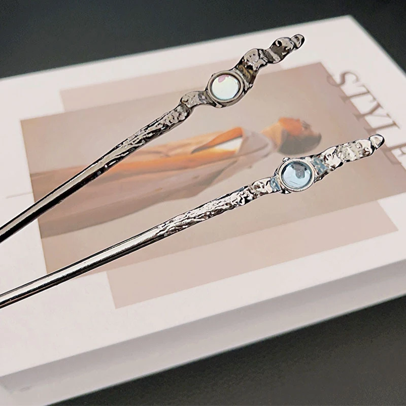 Vintage moonstone hairpin black and white hairpin pearl Chinese hair accessories simple cheongsam accessories hairpin