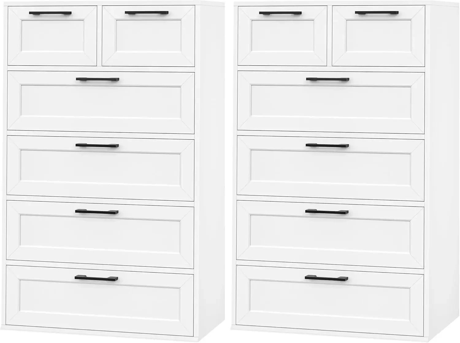 White Dresser for Bedroom Tall 6 Drawer Chest of Drawers with Trapezoidal Design for Bedroom Hallway Entryway