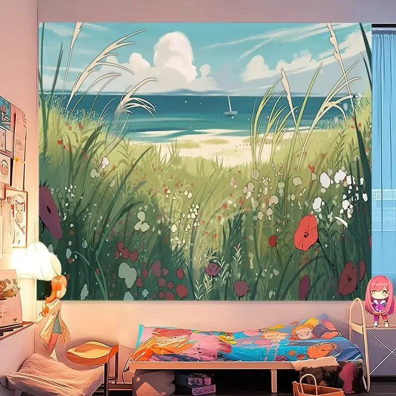 VIKAMA Ins Landscape Tapestry, Elegant Landscape Wall Decoration Home Decoration, Suitable for Living Room, Bedroom, Dormitory