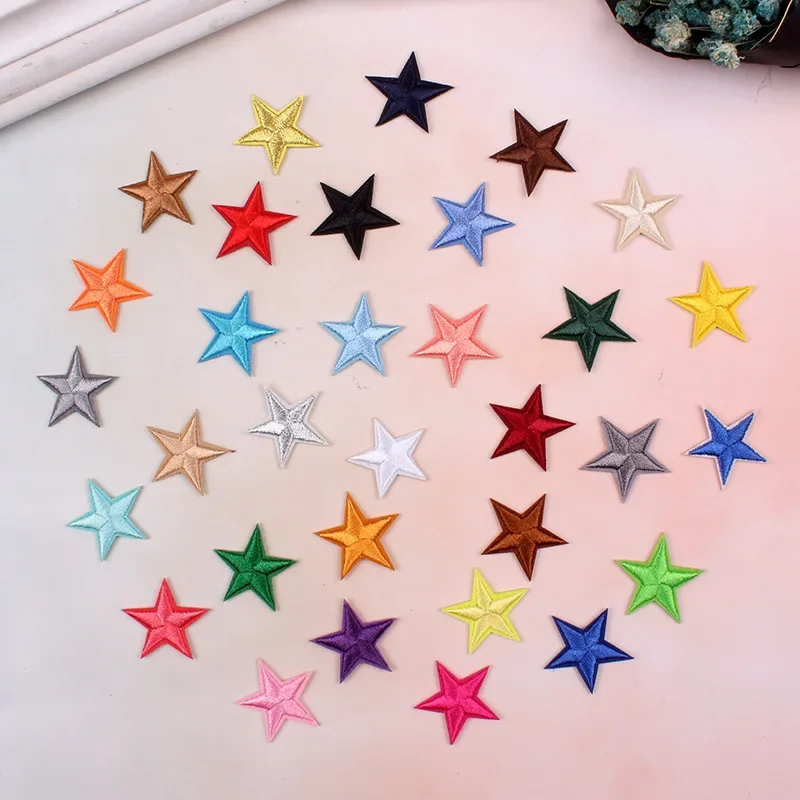 5Pcs Small Mini Stars Embroidery Iron on Patches for Clothing Diy Clothes Pentagram Appliques Black White Gold Sticker Stripes