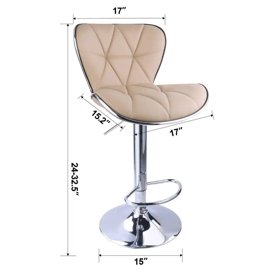 Shell Back Bar Stools Set of 2, Adjustable Bar Stool with Back, Swivel Barstools Khaki