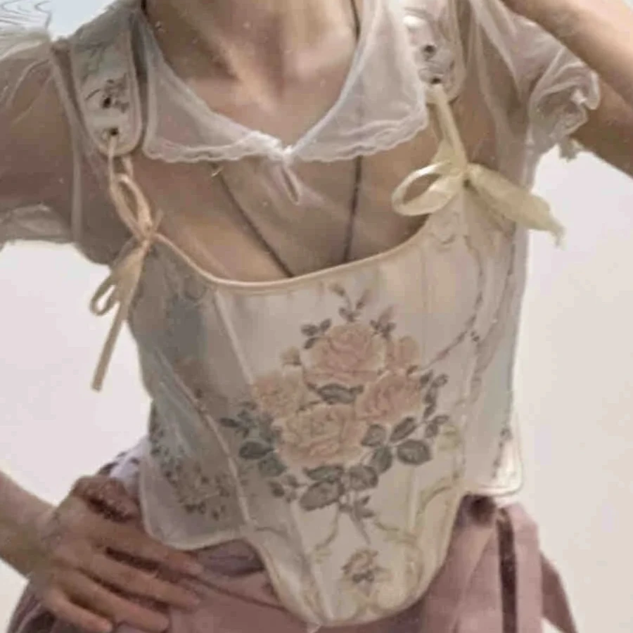 

European Princess Style Palace Embroidery Sexy Corset Satin Top Waist Cincher Slimming Solid High Quality Vintage Corselet